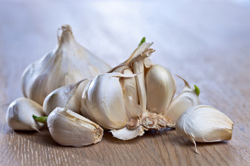 garlic on wooden table