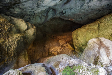 Entrance of a cave with underground river