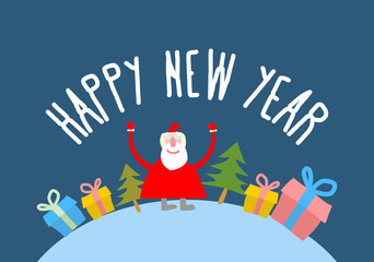 Happy new year. Cute Santa Claus with gift and Christmas tree. V