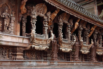 Wooden Sculpture in Sanctuary of Truth. Pattaya, Thailand