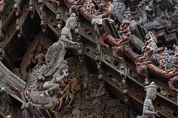 Wooden Sculpture in Sanctuary of Truth. Pattaya, Thailand