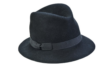 black fedora hat isolated on white