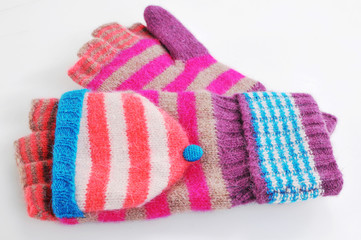 Striped colorful mittens fashion accessories.Wool fingerless glo