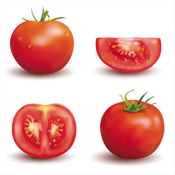 Ripe red tomatoes isolated on white. Vector set.