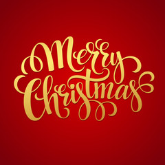 Merry Christmas golden lettering design. Vector illustration
