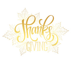 Thanksgiving - gold glittering lettering design. Vector illustration