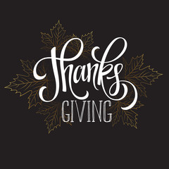 Thanksgiving - gold glittering lettering design. Vector illustration