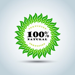 Eco logo template, bio round label with retro vintage design. Green Vector illustration.