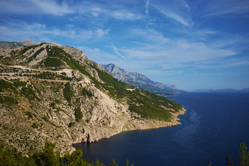 Fototapeta na wymiar View of the Adriatic Sea coast and Omis and Makarska Riviera, in