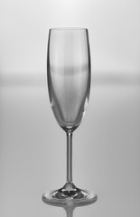 Empty Champaign wine glass in black and white