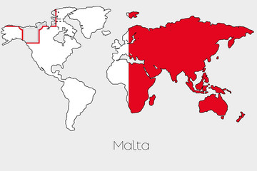 Flag Illustration inside the shape of a world map of the country