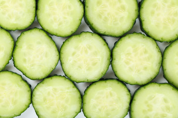 Fresh cucumber background, on white background
