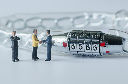 miniature business man and security lock code , business concept
