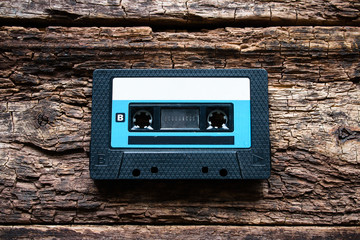 Cassette on a wooden background