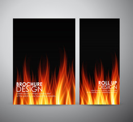 Fire flames background. Brochure business design template or roll up. 