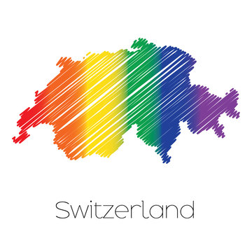 LGBT Coloured Scribbled Shape of the Country of Switzerland