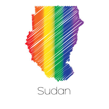 LGBT Coloured Scribbled Shape of the Country of Sudan