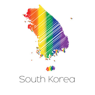 LGBT Coloured Scribbled Shape of the Country of South Korea