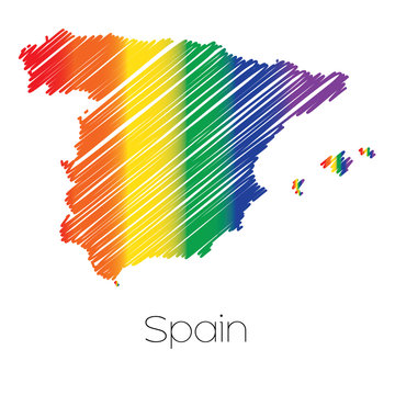 LGBT Coloured Scribbled Shape of the Country of Spain