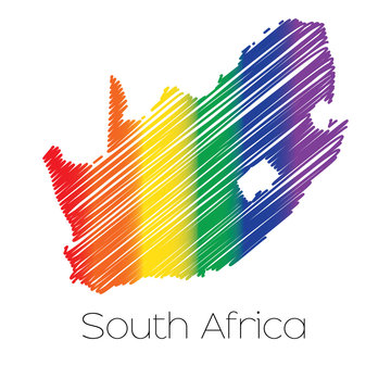 LGBT Coloured Scribbled Shape of the Country of South Africa
