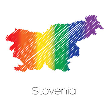 LGBT Coloured Scribbled Shape of the Country of Slovenia