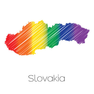 LGBT Coloured Scribbled Shape of the Country of Slovakia