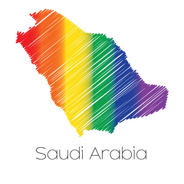 LGBT Coloured Scribbled Shape of the Country of Saudi Arabia