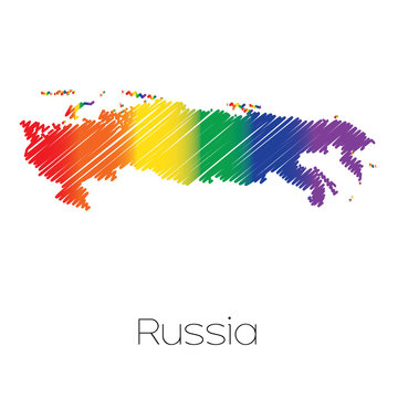 LGBT Coloured Scribbled Shape of the Country of Russia