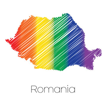 LGBT Coloured Scribbled Shape of the Country of Romania