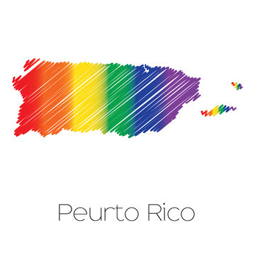 LGBT Coloured Scribbled Shape of the Country of Puerto Rico
