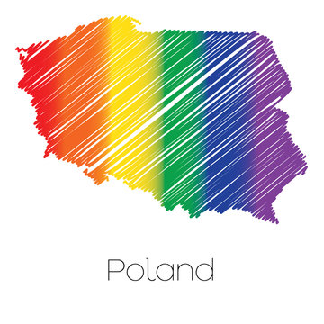 LGBT Coloured Scribbled Shape of the Country of Poland