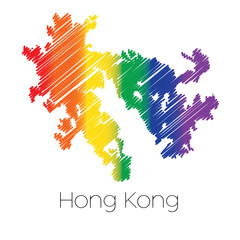 LGBT Coloured Scribbled Shape of the Country of Hong Kong