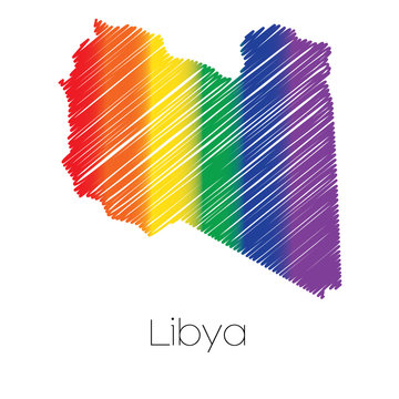 LGBT Coloured Scribbled Shape of the Country of Libya