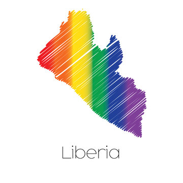 LGBT Coloured Scribbled Shape of the Country of Liberia