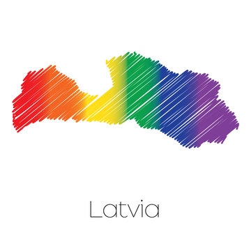 LGBT Coloured Scribbled Shape of the Country of Latvia