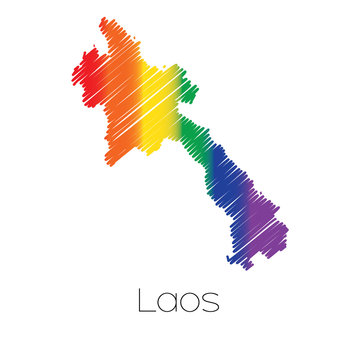 LGBT Coloured Scribbled Shape of the Country of Laos
