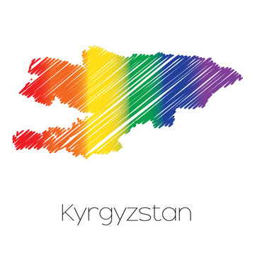 LGBT Coloured Scribbled Shape of the Country of Kyrgyzstan