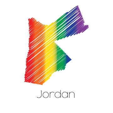 LGBT Coloured Scribbled Shape of the Country of Jordan