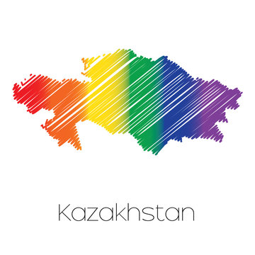 LGBT Coloured Scribbled Shape of the Country of Kazakhstan