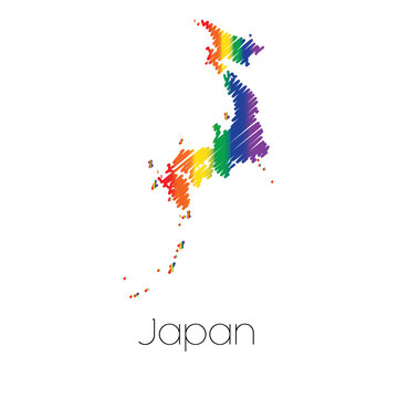 LGBT Coloured Scribbled Shape of the Country of Japan