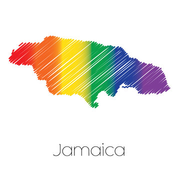 LGBT Coloured Scribbled Shape of the Country of Jamaica
