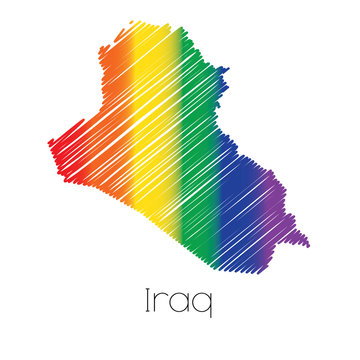 LGBT Coloured Scribbled Shape of the Country of Iraq