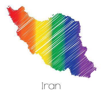 LGBT Coloured Scribbled Shape of the Country of Iran