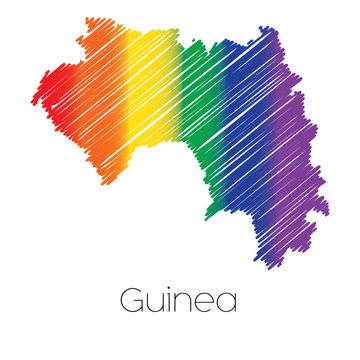 LGBT Coloured Scribbled Shape of the Country of Guinea