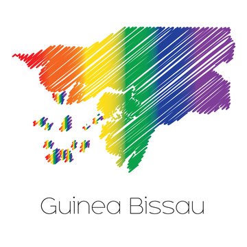 LGBT Coloured Scribbled Shape of the Country of Guinea Bissau