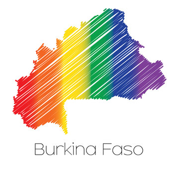 LGBT Coloured Scribbled Shape of the Country of Burkina Faso