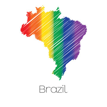 LGBT Coloured Scribbled Shape of the Country of Brazil