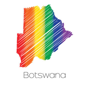 LGBT Coloured Scribbled Shape of the Country of Botswana