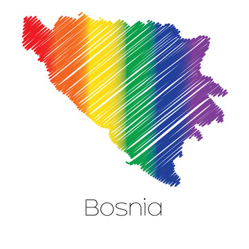 LGBT Coloured Scribbled Shape of the Country of Bosnia