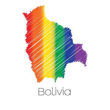 LGBT Coloured Scribbled Shape of the Country of Bolivia